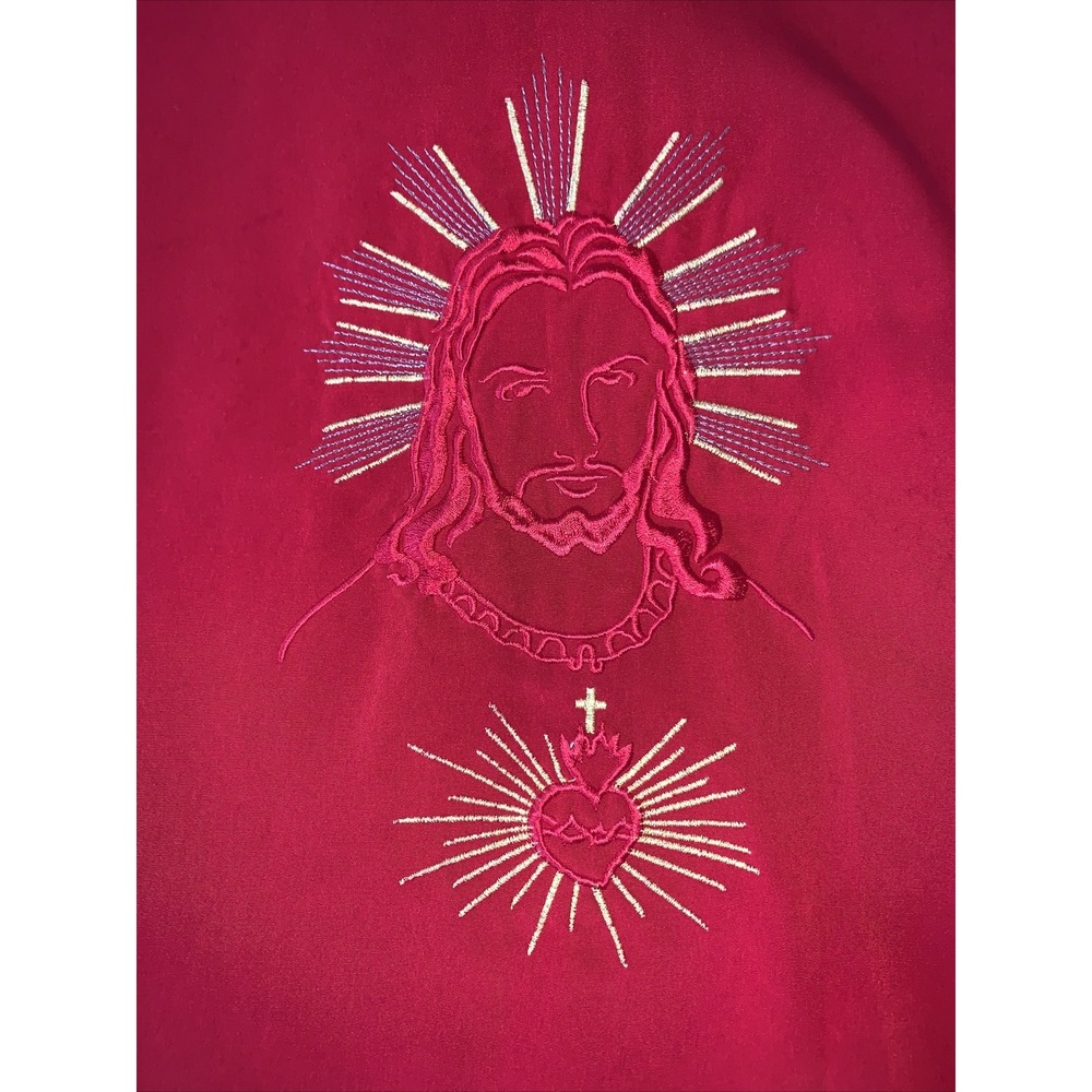Daniali Mens Red Embroidered Embellished Western Religion Jesus Button Sz L Back